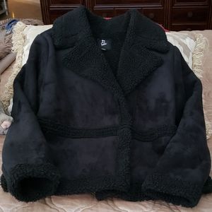 Girls Black Size Large Zippered Sherpa Moto Jacket by Art Class